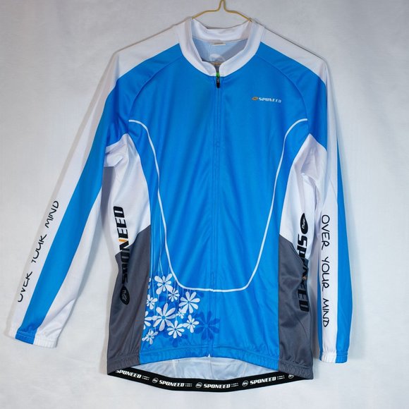 Sponeed Women's Cycling Long Sleeve Jersey Blue White Three Pockets Back Size M - Picture 6 of 14